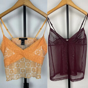 Calvin Klein Burgundy Mesh Sheer & Forever 21 Orange Floral Smiles Tank Bundle